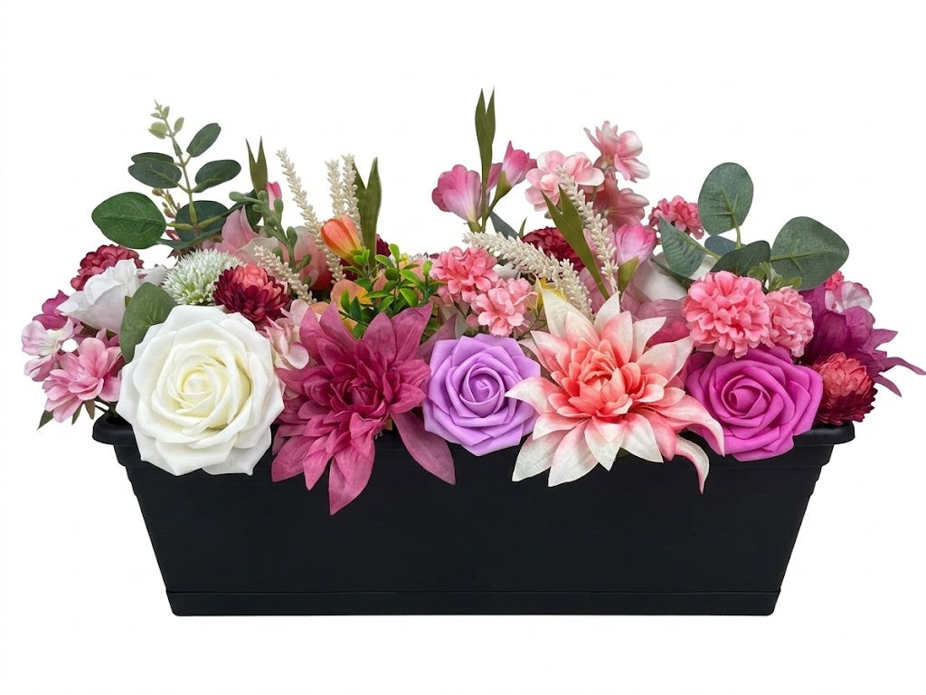 Jardinière Florale Fait Main – Composition de Fleurs Artificielles Multicolores – Décoration Artisanale