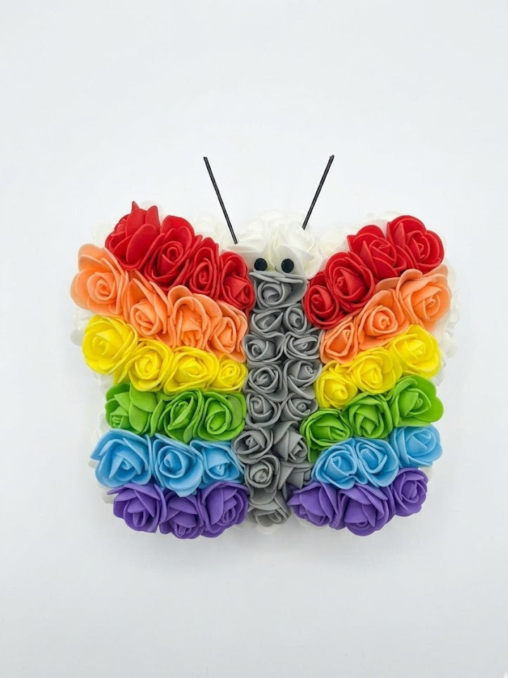 Papillon Décoratif Fleuri Fait Main – Roses Arc-en-Ciel – Décoration Colorée Artisanale