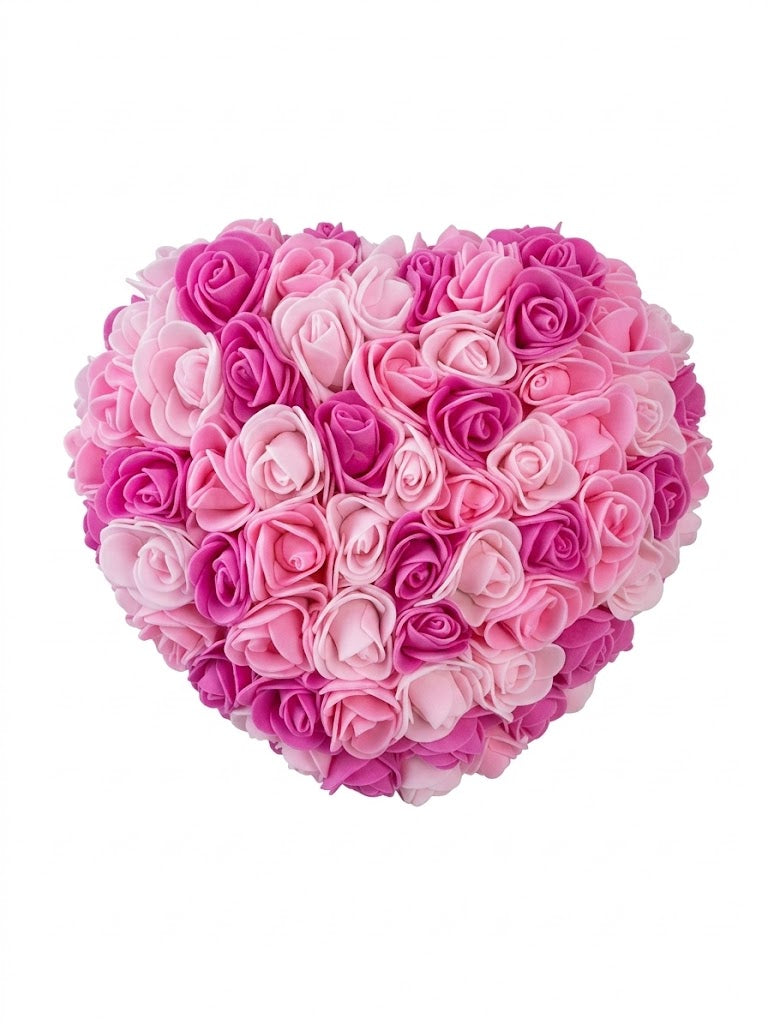Coeur Décoratif Fleuri Fait Main – Roses Roses – Décoration Artisanale