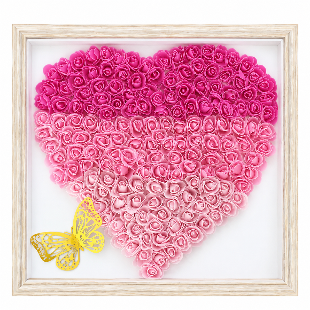 Cœur Décoratif Fleuri Fait Main – Roses Roses Dégradées – Décoration Romantique Artisanale