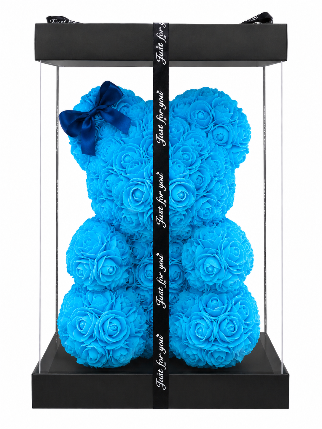 Ours Décoratif Fleuri Fait Main – Roses Bleu Ciel – Teddy Bear avec Boîte Cadeau