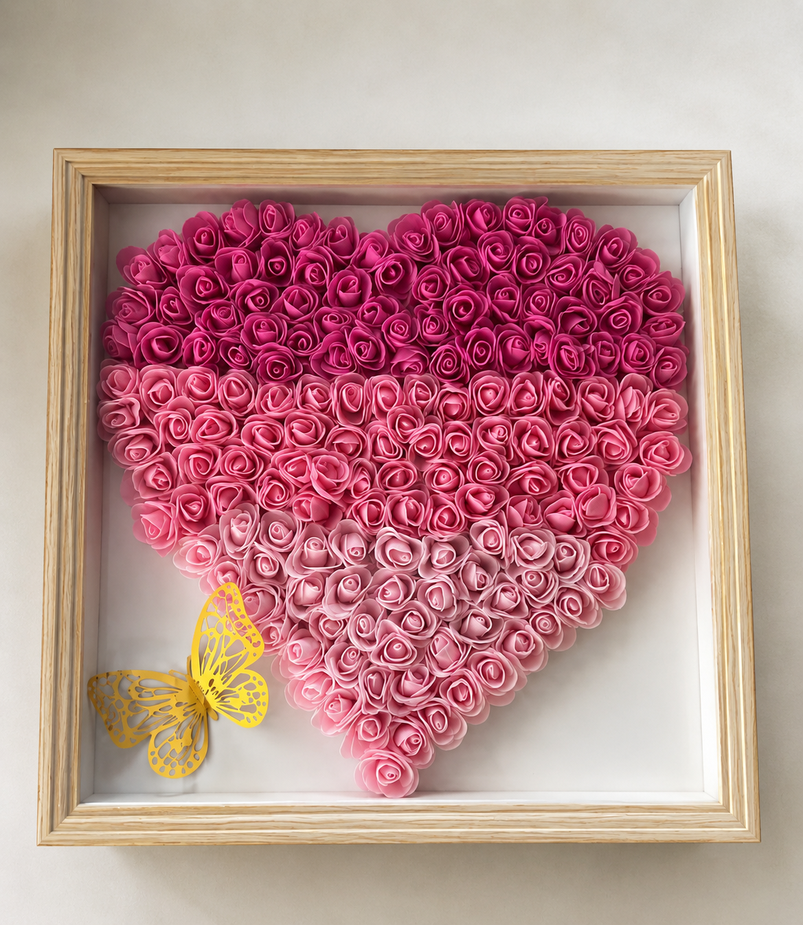 Cœur Décoratif Fleuri Fait Main – Roses Roses Dégradées – Décoration Romantique Artisanale