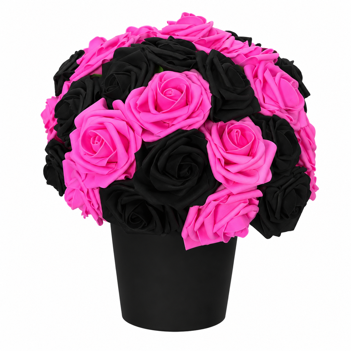 Pot de Fleurs Bouquet de Roses Fait Main – Roses Fuchsia & Noires – Décoration Artisanale