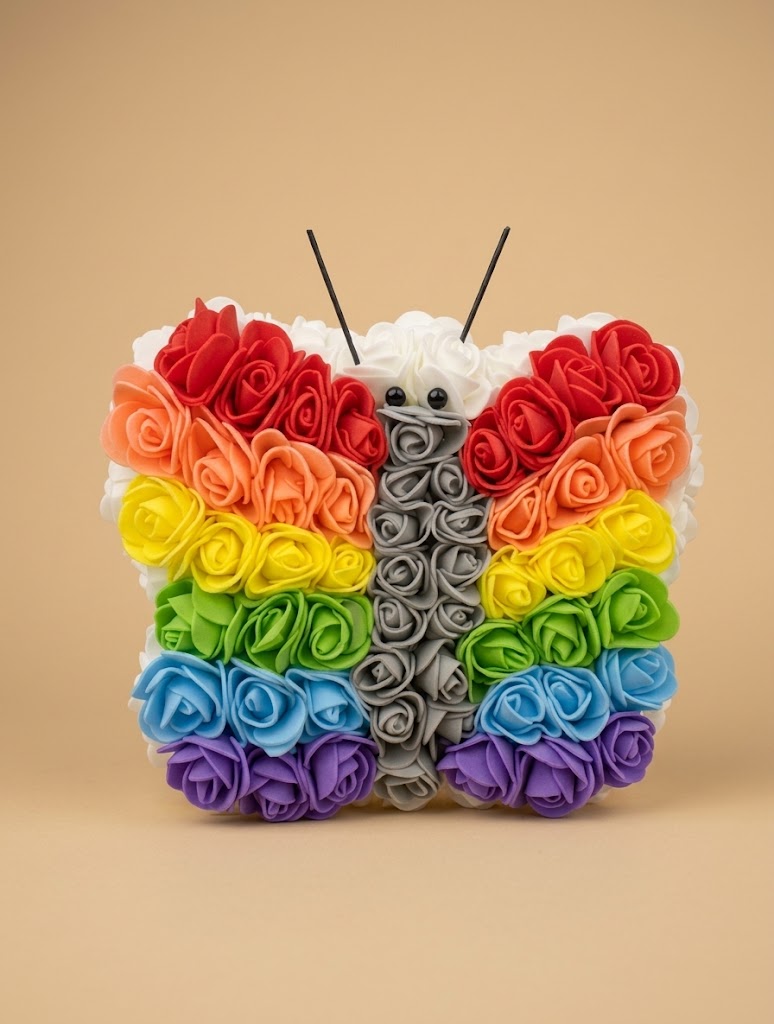 Papillon Décoratif Fleuri Fait Main – Roses Arc-en-Ciel – Décoration Colorée Artisanale